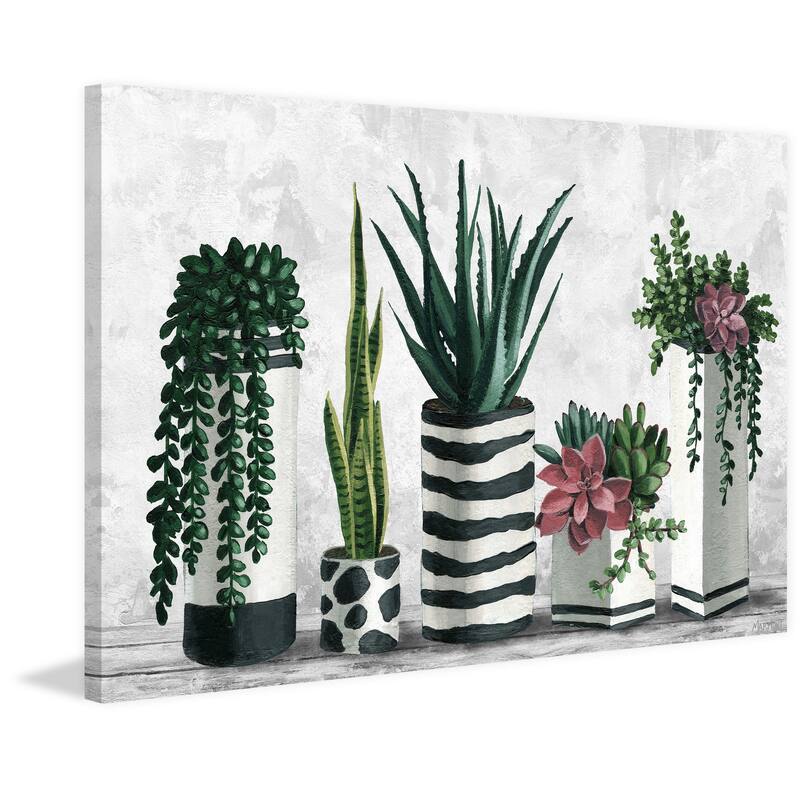 'Succulents and Patterned Pots' Painting Print on Wrapped Canvas
