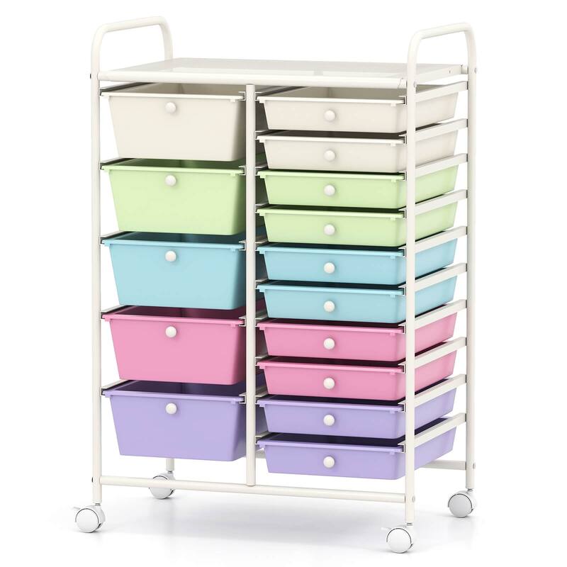 Costway 15 Drawer Rolling Storage Cart Tools Scrapbook Paper Office - See Details