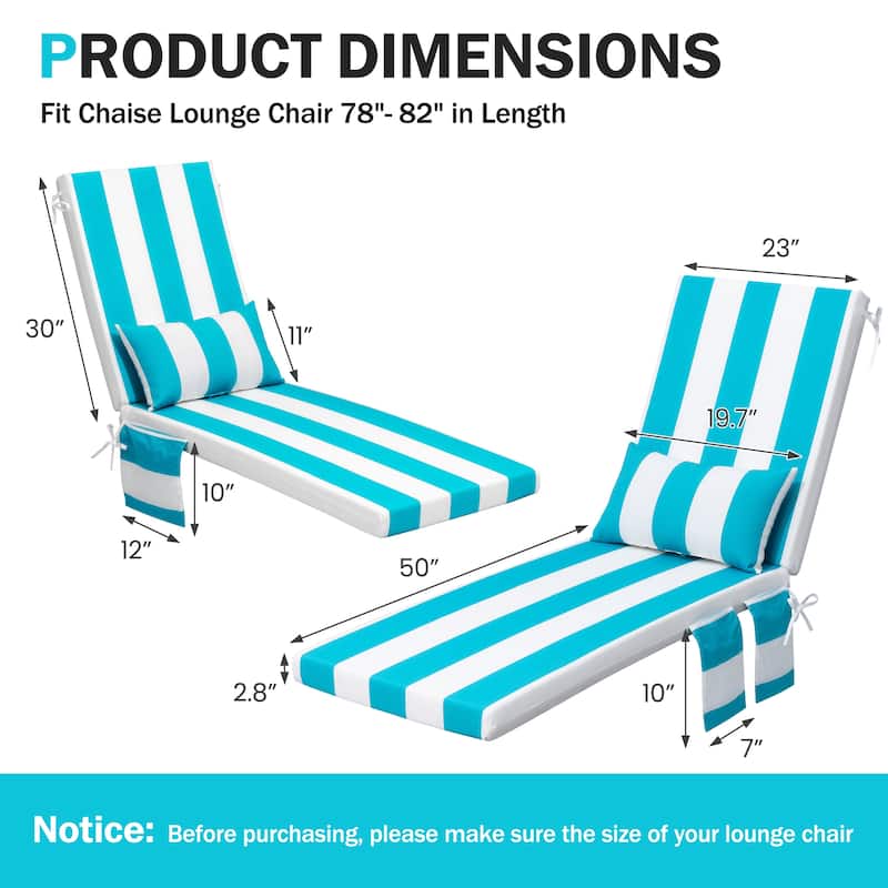 Outdoor Patio Chaise Lounge Chair Cushions with Pillow and Pockets