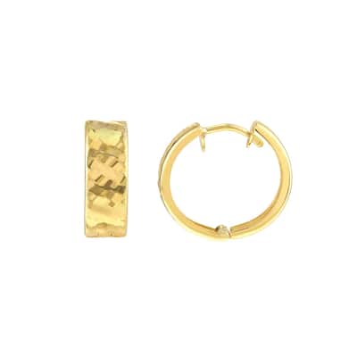 Curata 10k Yellow Gold Square 14x5mm Sparkle Cut Design Hinged Hoop Earrings