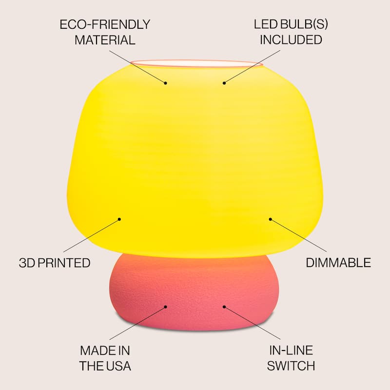 Mushroom 10" Dimmable LED Table Lamp, 3D Printed PLA, By JONATHAN Y
