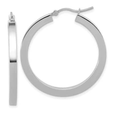 Curata 10k White Gold 3mm Solid Squared Tube Hoop Earrings - 20mm - 35mm