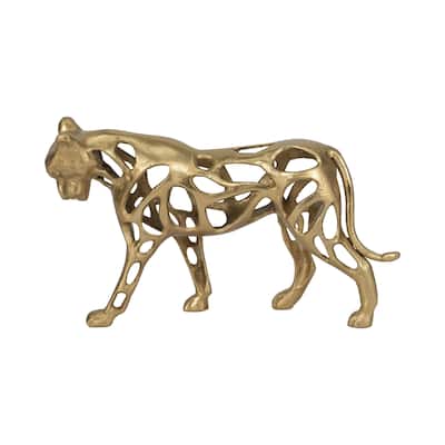 Fierce Lioness Sculpture Figurine - 14", Gold - 14" x 4" x 8"