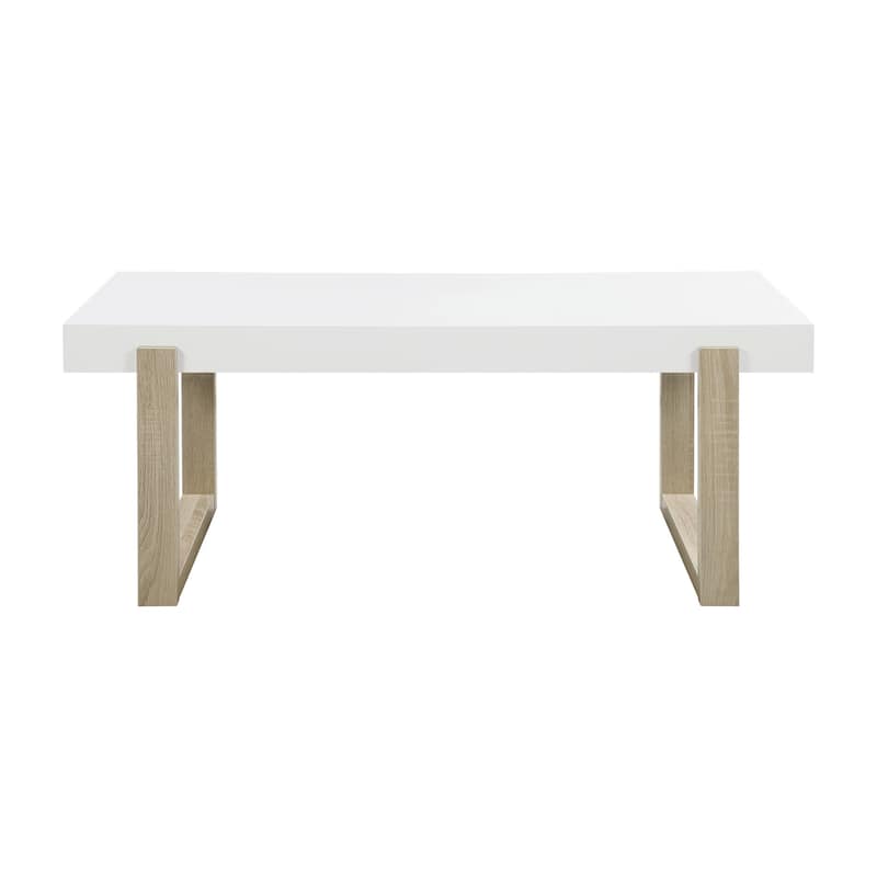 Shay 47 Inch Coffee Table, Thick Rectangular Tabletop, High Gloss White