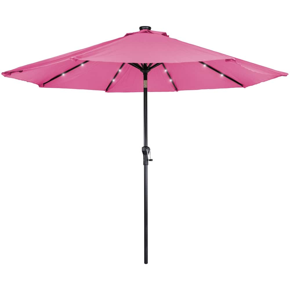9ft Solar Lighted Outdoor Patio Market Umbrella with Hand Crank and Tilt