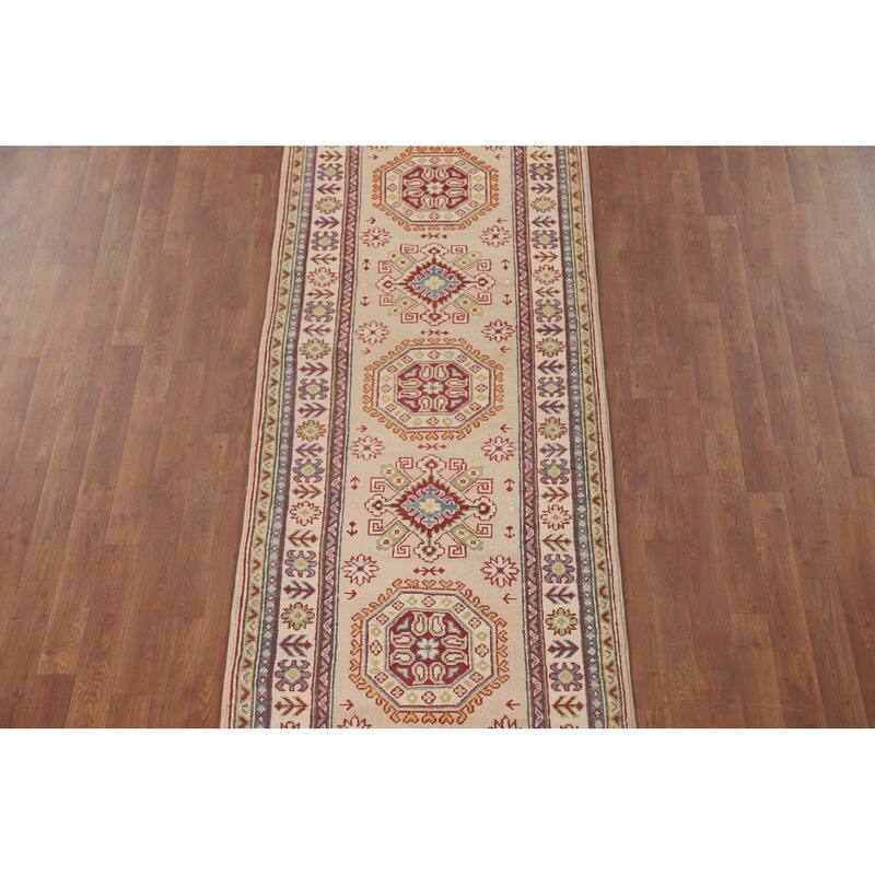 Geometric Kazak Runner Rug Handmade Wool Carpet - 2'10" x 13'0"