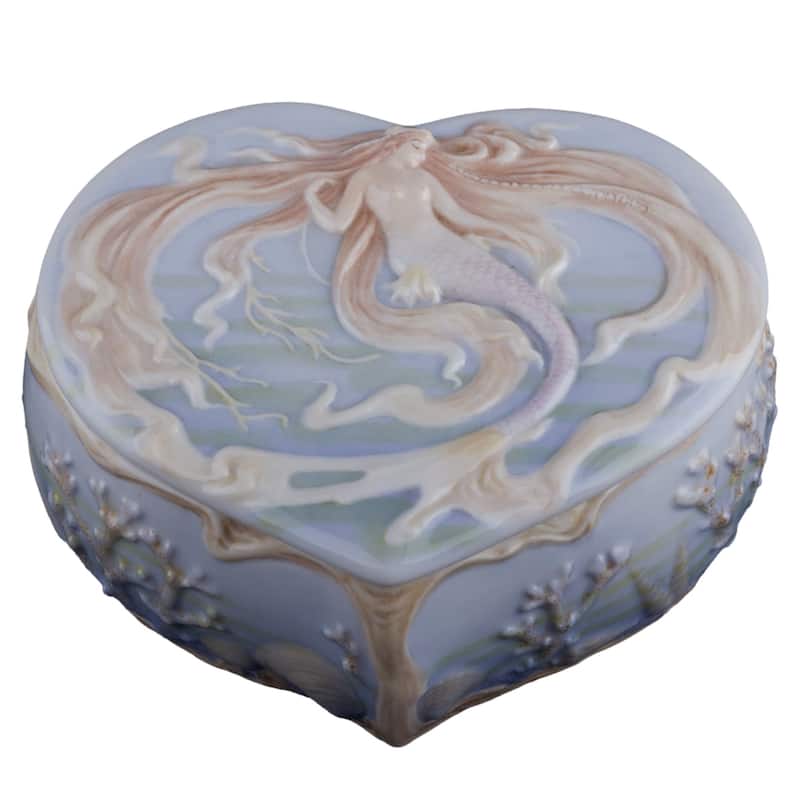 Charis 5.31" width MERMAID TRINKET BOX multicolor Fine Porcelain
