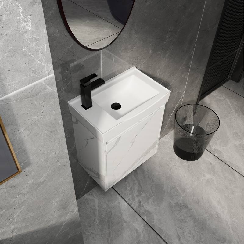 20" Wall-Mounted Bathroom Vanity with Ceramic Sink, Storage Cabinet with Door, Engineered Wood Base