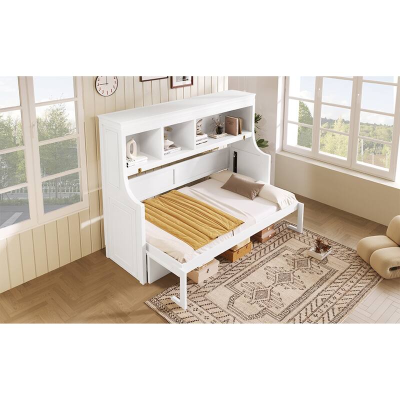 Roomfitters Twin Murphy Bed with Fold-Down Desk and Storage Shelves