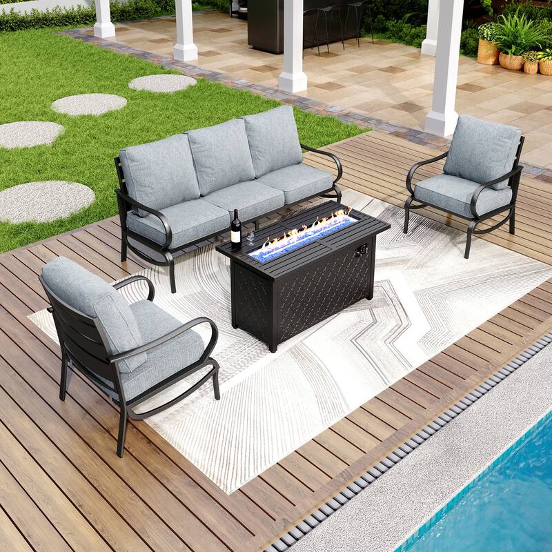 MAISON ARTS Patio Furniture Set 4/6-Piece Outdoor Conversation Set with Gas Fire Pit Table - Set 1 - Grey