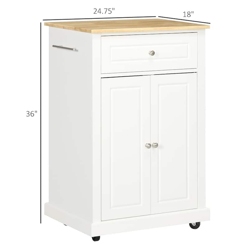 Kitchen Cart with Solid Wood Top Drawer and Cabinet on Wheels for Storage - 24.75" W x 18" D x 36" H