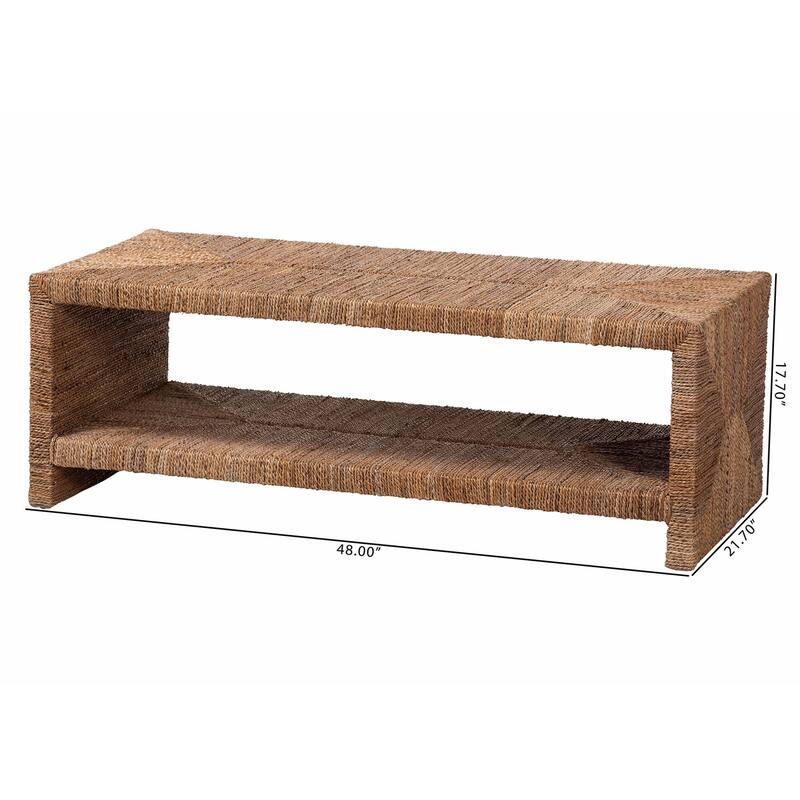 Liza Rectangle Seagrass Coffee Table - Handwoven Natural Fiber Frame with Open Shelf, Coastal Boho Furniture