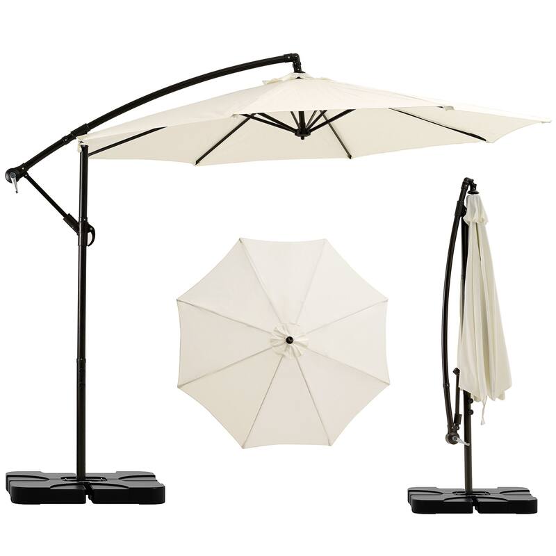 9.8ft Patio Offset Umbrella Cantilever Umbrella with Crank & Cross Bases