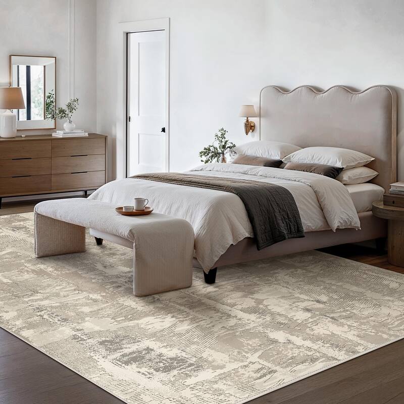 Mcow Textural Wash Collection Abstract Low-Pile Machine-Washable Area Rug
