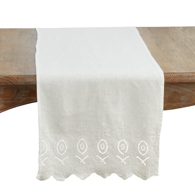Linen Stonewashed Embroidered Linen Table Runner - 16"x72"