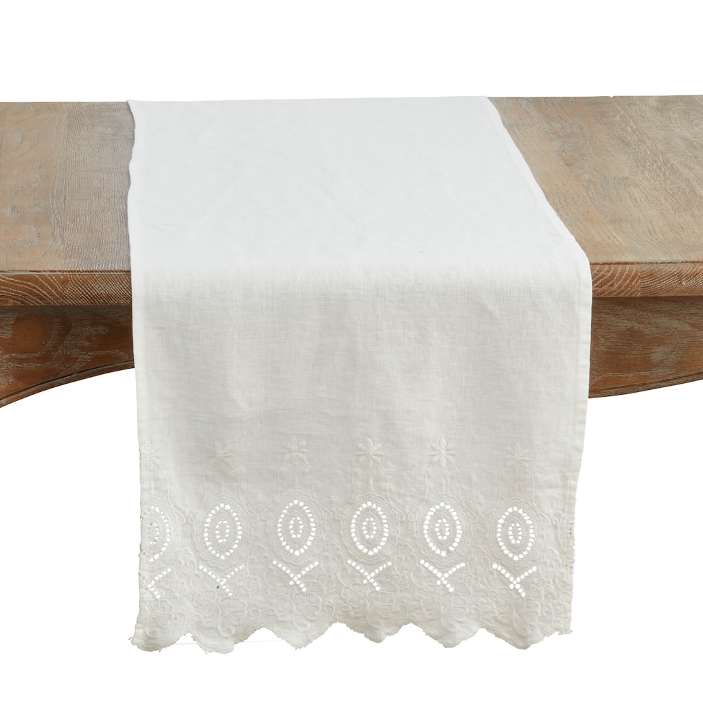 Linen Stonewashed Embroidered Linen Table Runner - 16"x72"