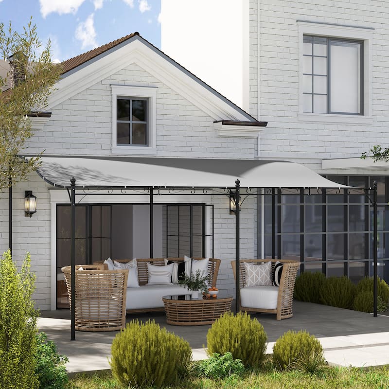 Metal Lean-To Pergola with Curved Design and Rain Protection