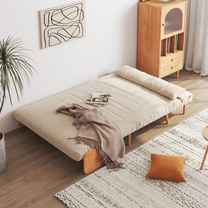 JASIWAY 43.3'' Upholstered Loveseat Sofa Bed, Beige