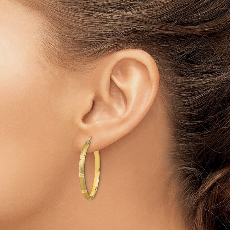 Curata 14k Yellow Gold Satin Hoop Earrings 35.56x2.75mm
