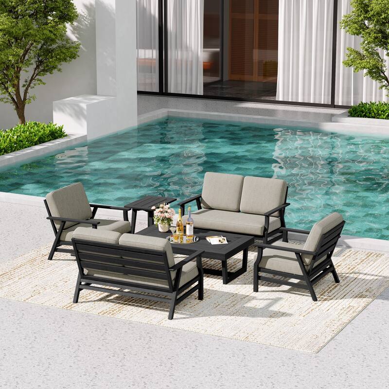 4-Piece Teak Outdoor Conversation Set With 2 Loveseats, Coffee Table & Side Table