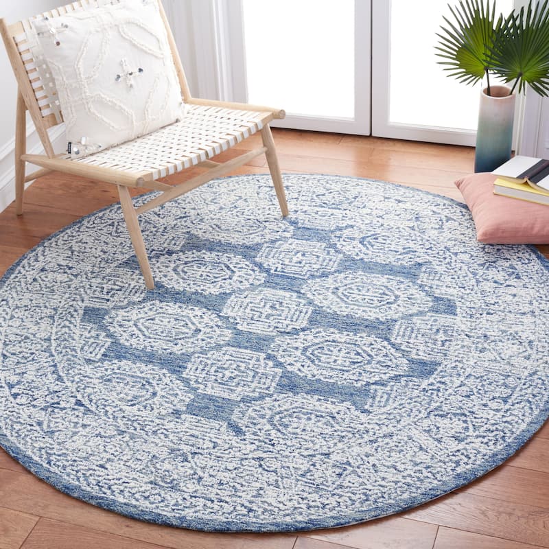 SAFAVIEH Handmade Metro Gien French Country Wool Rug - 6' Round - Natural/Blue