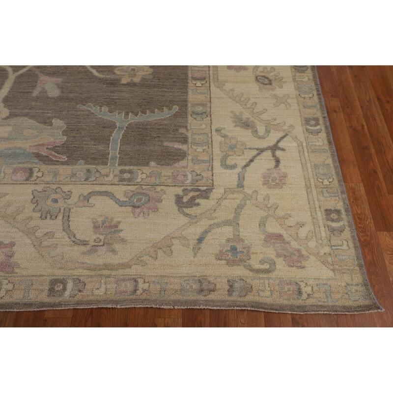 Vegetable Dye Oushak Turkish Floral Area Rug Handmade Wool Carpet - 9'6"x 11'8"