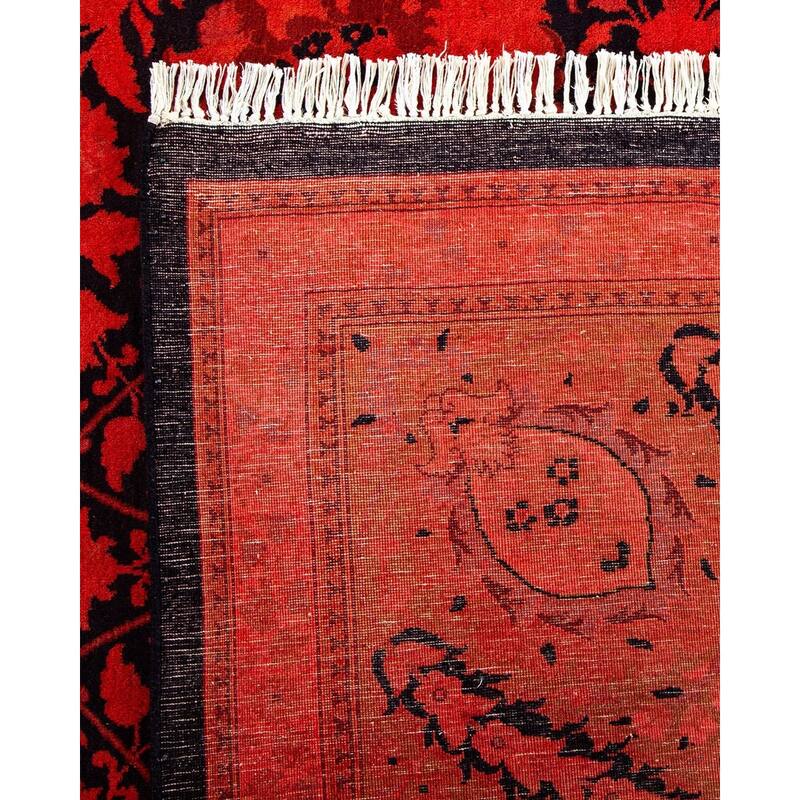 Overton Hand Knotted Wool Vintage Inspired Modern Contemporary Overdyed Black Area Rug - 9' 3" x 16' 3"