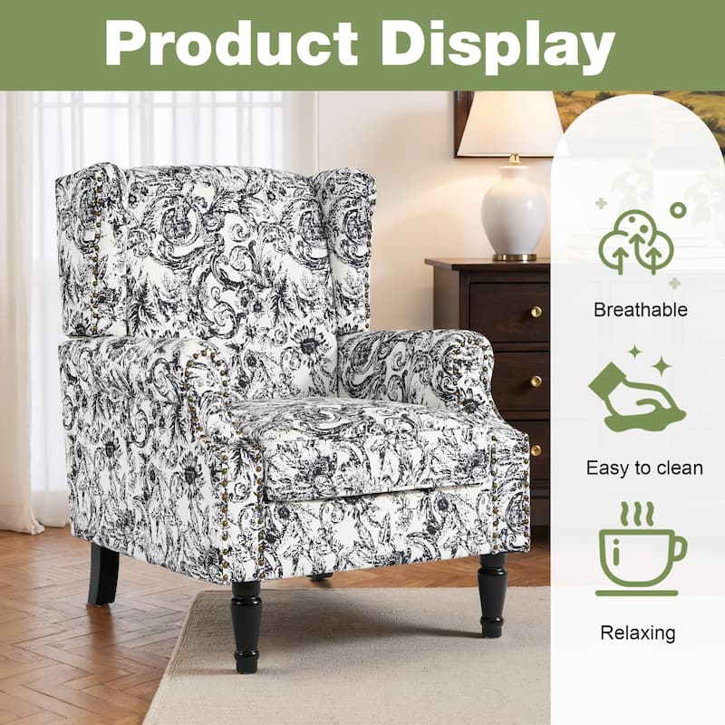 2 Set Traditional Patterned Wingback Accent Chairs with NailHead