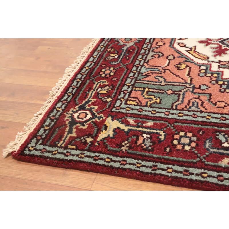 Hand Knotted Oriental 100% Wool Carpet Traditional Medallion Beige & Ivories Heriz (serapi) Area Rug - 5' 10'' X 4' 0''