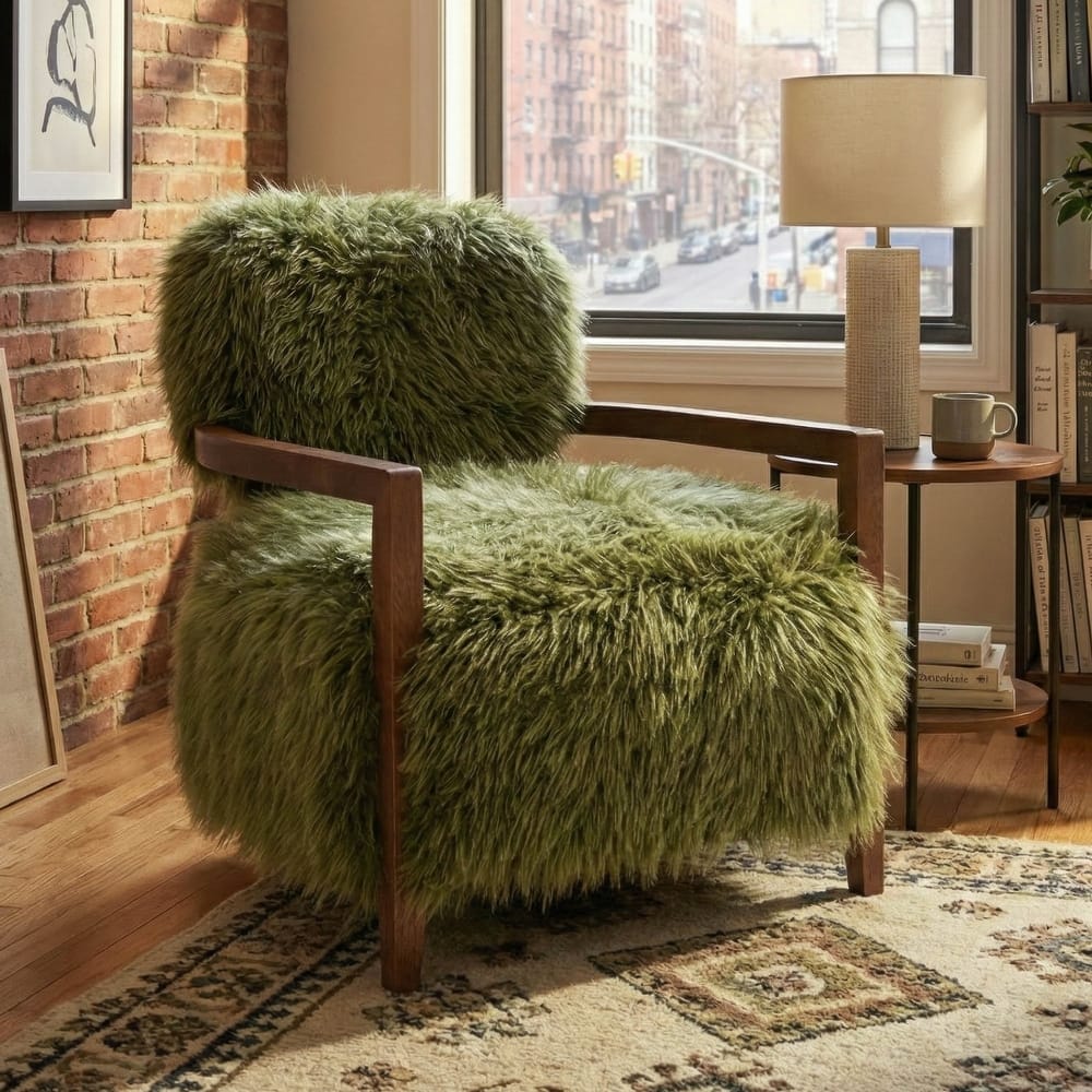 Furniture of America Lumir Modern Shaggy Faux Fur Accent Arm Chair