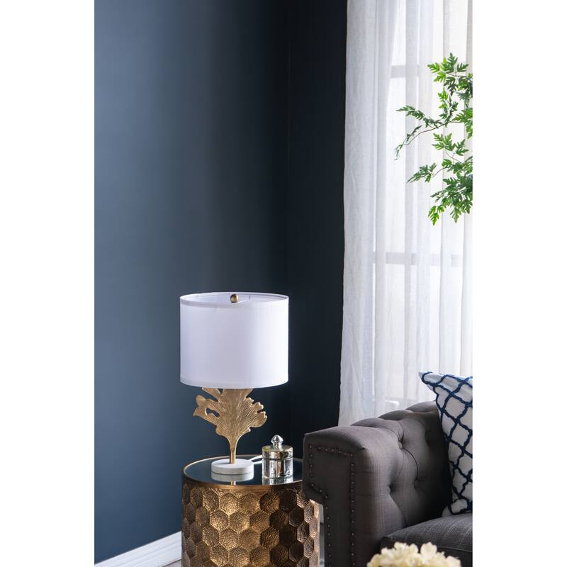 D13x22.2" Gold and White Table Lamp with Leaf Design