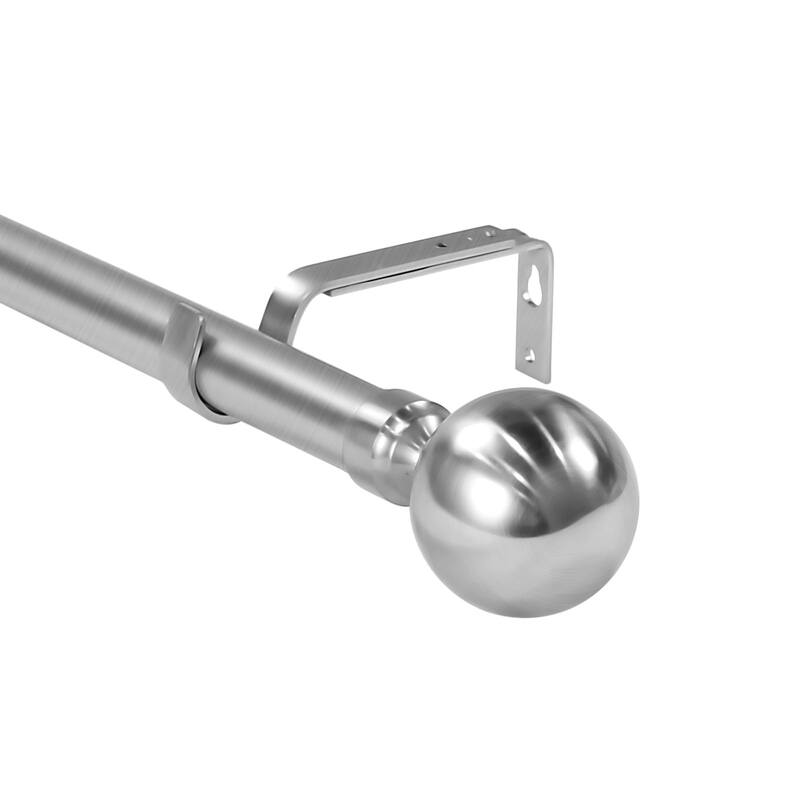 1-inch Diameter Steel Ball Adjustable Single Drapery Curtain Rod - 48"-84" - Brush Steel