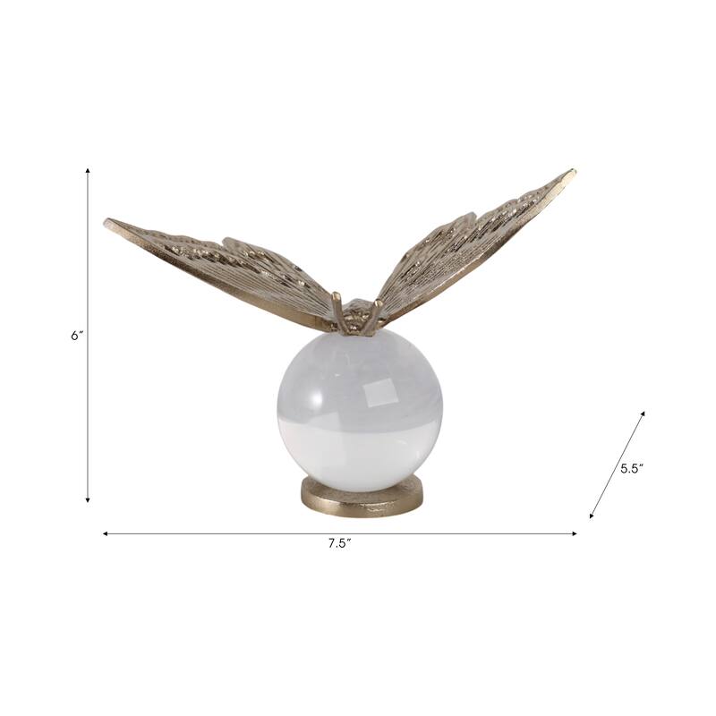 Metal Sculpture Butterfly Statue Orb Base for Home Decor - 6" Gold - 7.75" x 5" x 6"