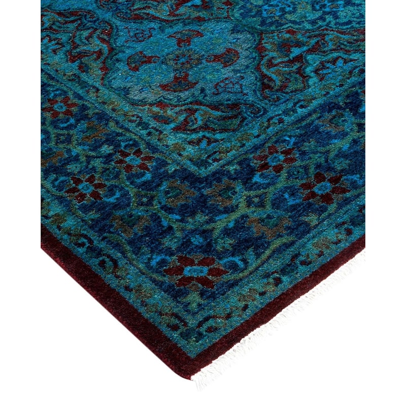 Overton Hand Knotted Wool Vintage Inspired Modern Contemporary Overdyed Blue Area Rug - 3' 2" x 5' 8"