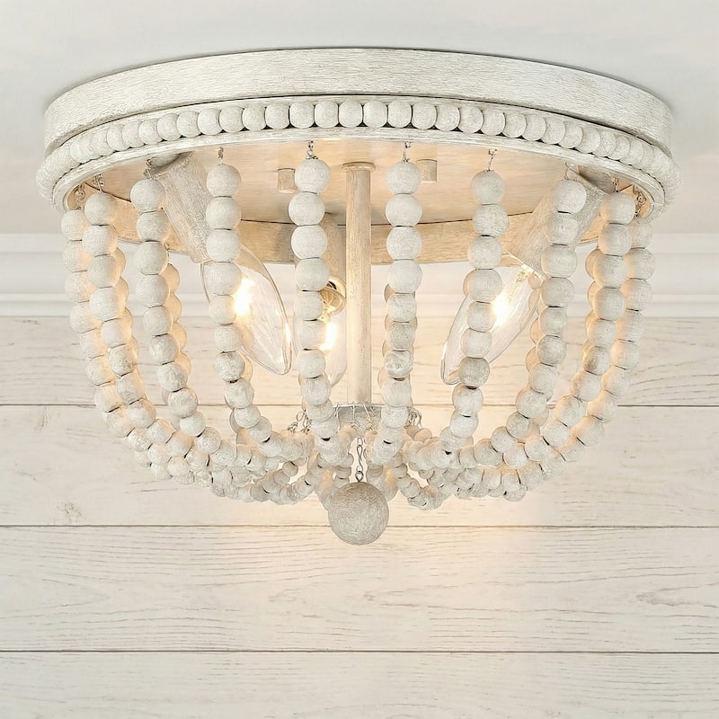 Fidenza 3-light Boho Beaded Flush Mount Ceiling Light Farmhouse Coastal Dome Lighting - 12 inches