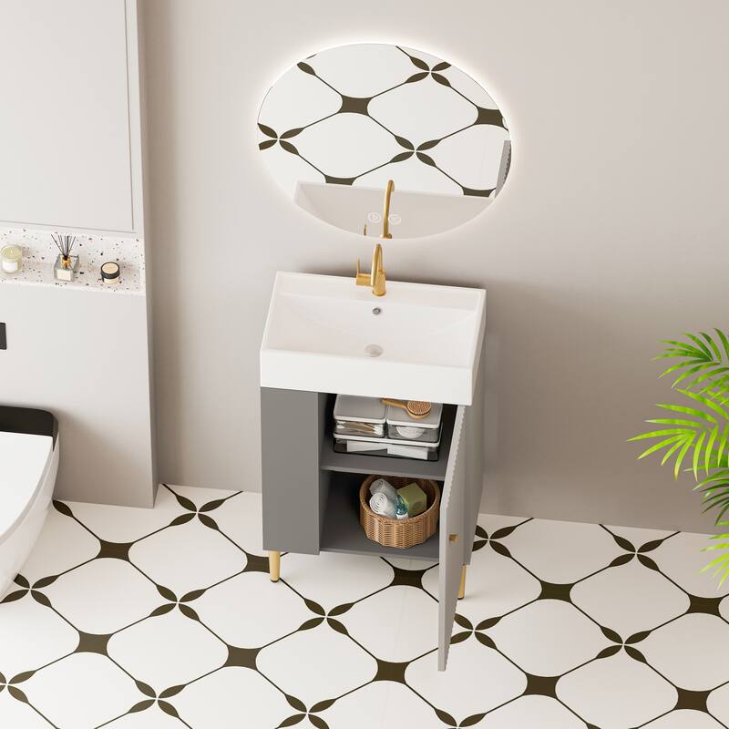 GDFStudio - Oliver 21.6" Open-Shelving Bathroom Vanity with Soft-Closing Door & Ceramic Sink
