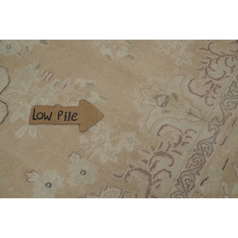 Hand Knotted Oriental 100% Wool Carpet Traditional Floral Beige & Ivories Kerman Area Rug - 12' 4'' X 9' 9''