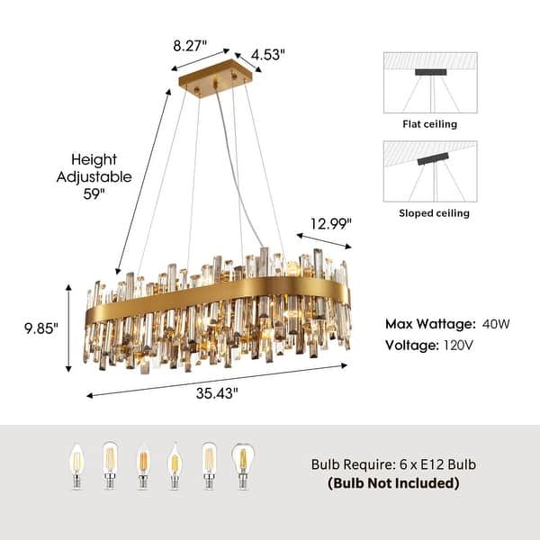 35.4'' Modern Crystal Chandelier 16-Light Rectangle Gold Brass Chandelier Luxury 2-Tier Crystal Pendant Light for Kitchen Island