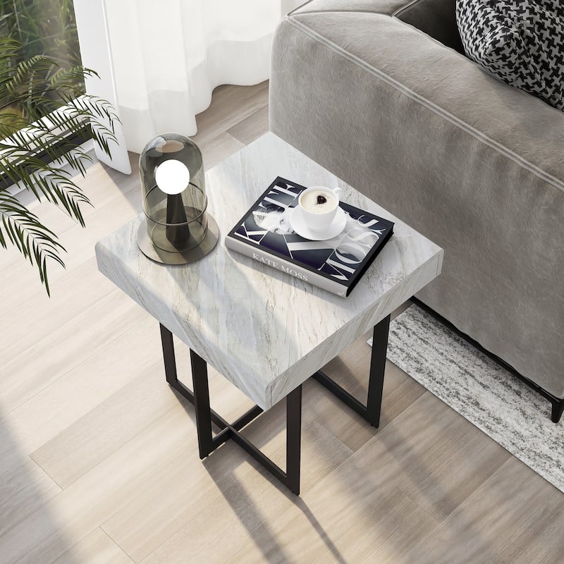 Granala Contemporary Grey 22-inch Faux Marble End Table with Drawer by Furniture of America