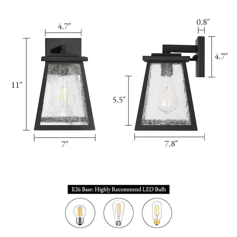 Mid-Century Modern Black 1-Light Outdoor Wall Sconces Patio Lantern - W7" x H11"