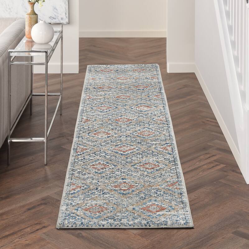 Nourison Concerto Traditional Persian Diamond Area Rug - 2'2" x 10' Runner - Blue/Ivory - Rectangle