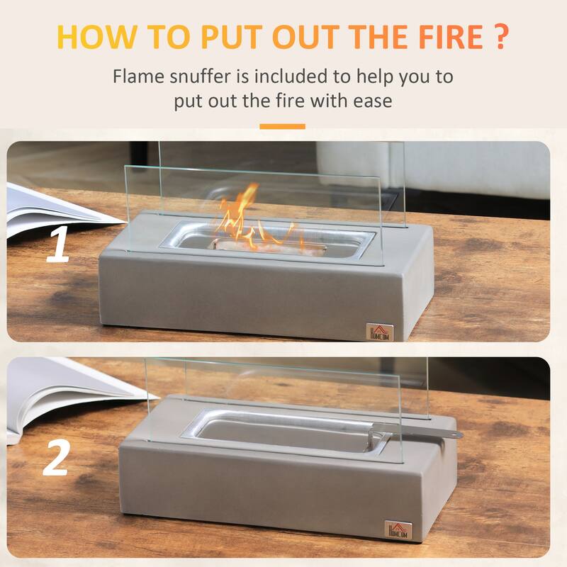 HOMCOM Tabletop Fireplace, 13" Concrete Alcohol Fireplace for Indoor and Outdoor, 0.04 Gal Max 195 Sq. Ft.