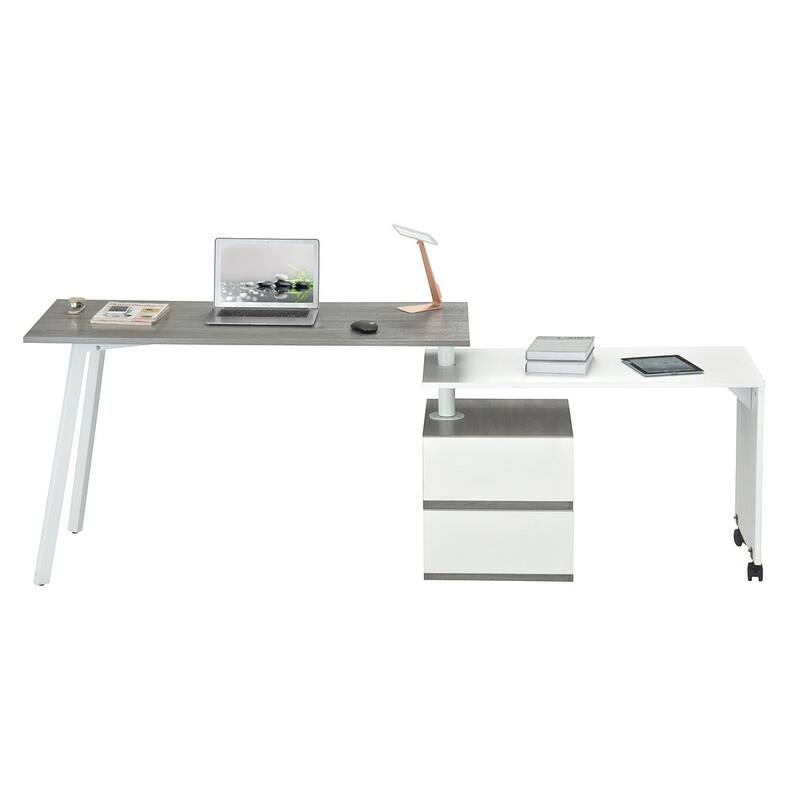 Rotating L-Shape Desk - Modern Computer Workstation, Multi-Positional, Alloy Steel Frame, Grey Finish