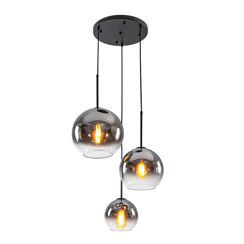 3-Light Round Polished Glass Globe Bubble Pendant Light