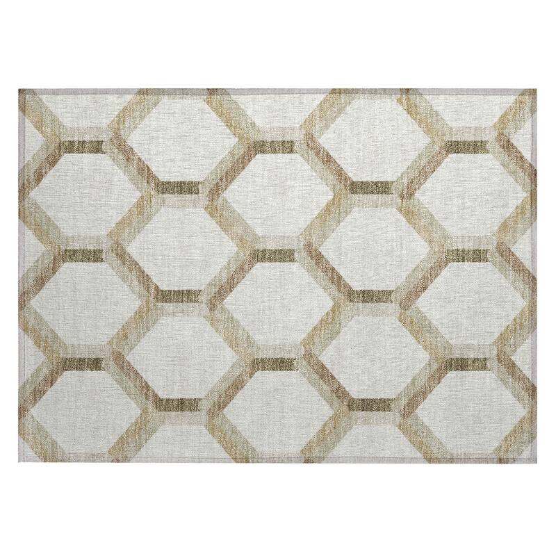 Machine Washable Indoor/ Outdoor Modern Trellis Chantille Rug