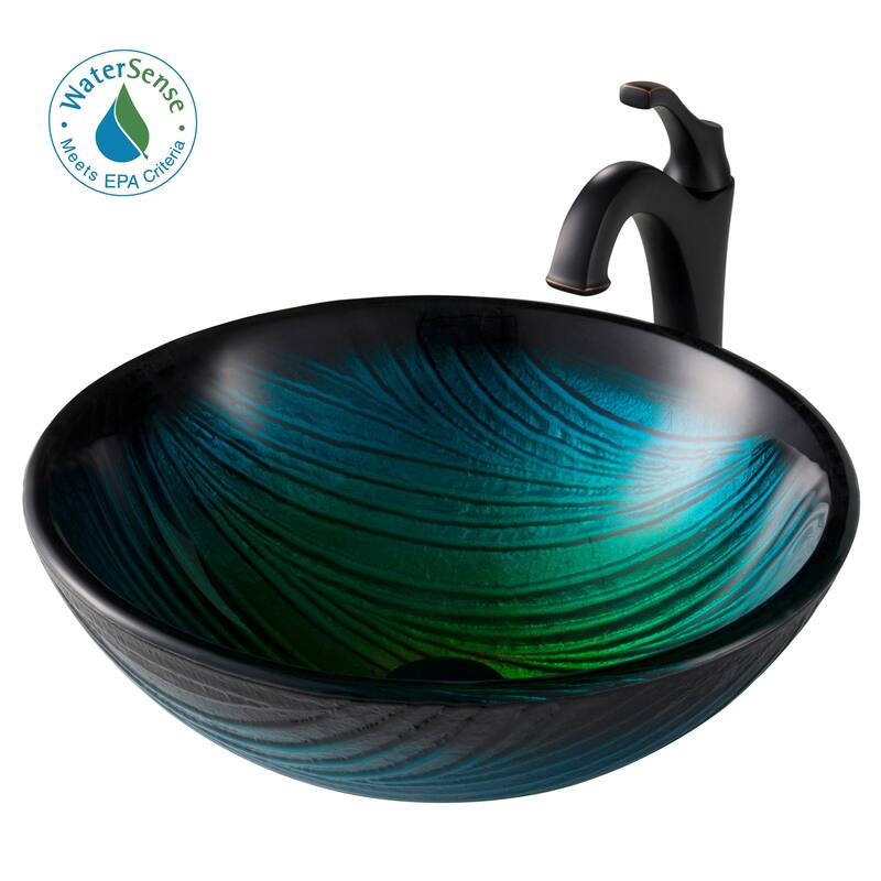 Kraus Arlo & Glass 17" Glass Vessel Bathroom Sink with 1.2 GPM Deck - Oil Rubbed Bronze