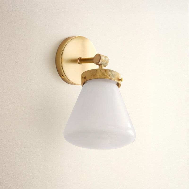 Plump Single-Arm Wall Sconce - Metal, Glass & Gold, Ivory White 1-Light Wall Sconce for Bathroom or Dining Room in Modern Style