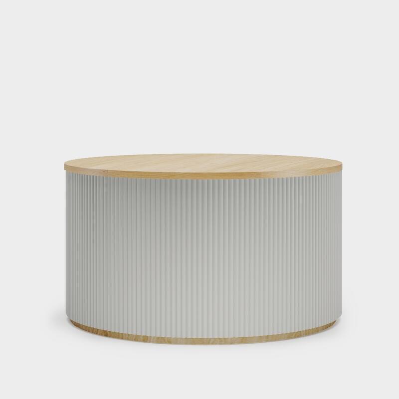 Modern Round Coffee Table，Wood Coffee Table, Solid Wood Veneer, For Living Room, Gray
