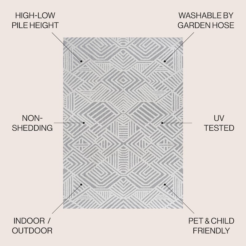 JONATHAN Y Aylan High-Low Pile Art Deco Geometric Indoor/Outdoor Area Rug