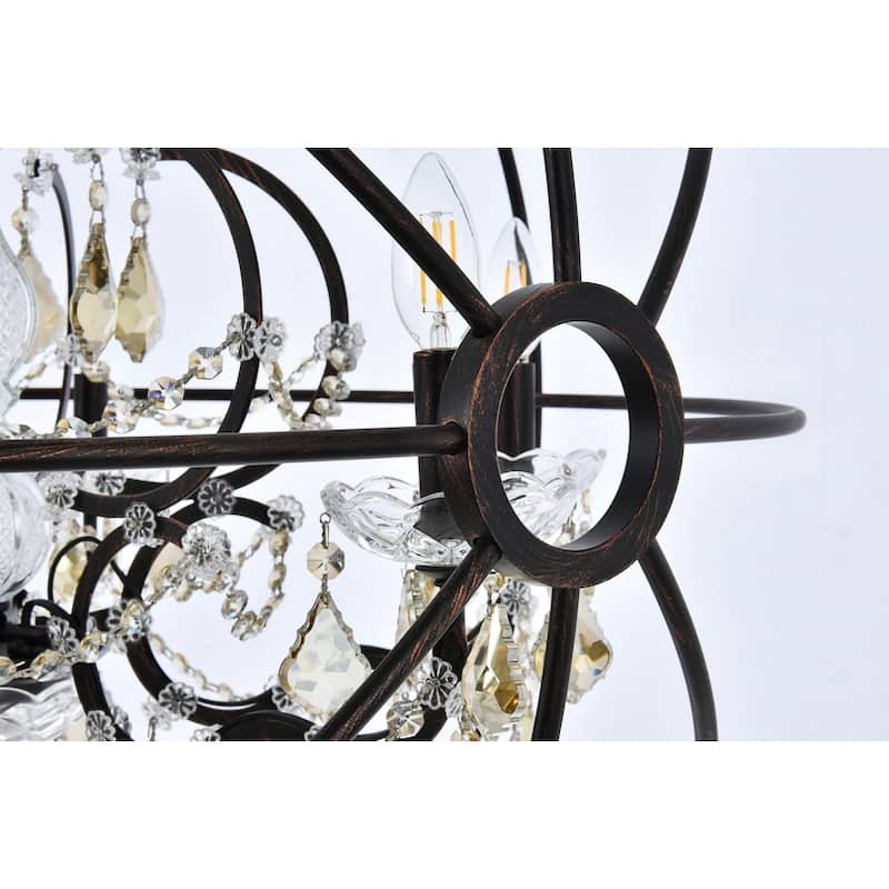 Royce Edge 6 light Dark Bronze Chandelier - dark bronze royal cut golden teak (smoky) crystals